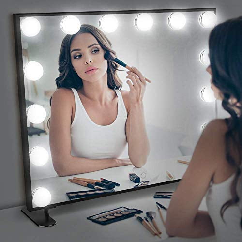 Nitin Lighted Vanity Mirror with Touch Control Design, Hollywood Style Makeup Mirrors with Lights, Tabletop or Wall Mounted Vanity Mirrors (Black)