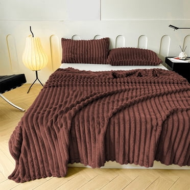 Plaid en Flanelle Polaire - Décoration de Canapé Confortable en Microfibre Côtelée, Couverture Douce à Rayures pour Canapé et Lit, Café, JKODE