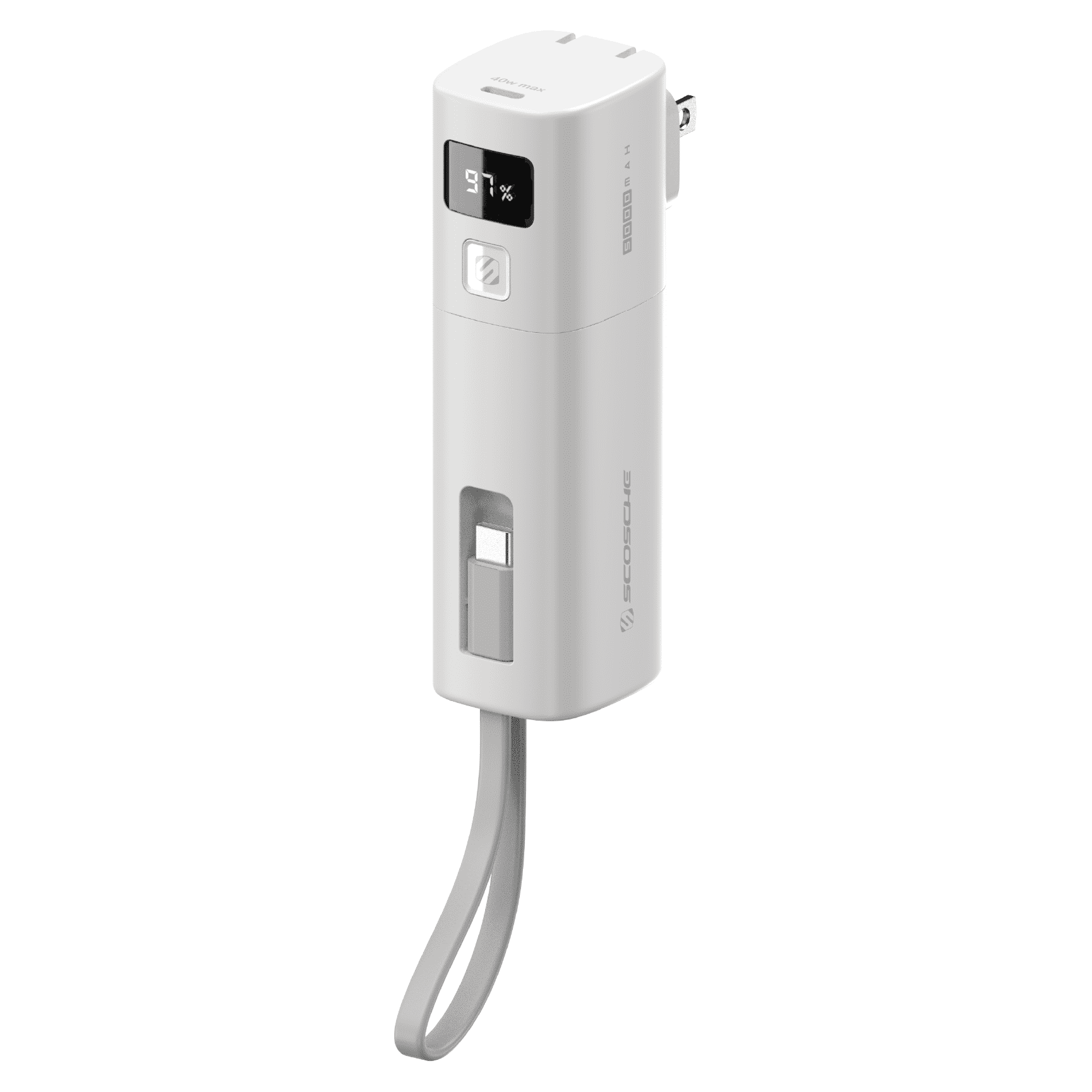 Scosche PB5PDACWT-SP  40W Compact Power Bank with Captive USB-C Cable + AC Plug
