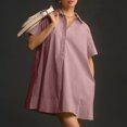 thumbnail image 4 of Erwazi Robe Chemise Décontractée d'Été pour Femmes à Manches Courtes, Col en V, Boutonnée, Mini-Robe, Robes T-Shirt, 4 of 9
