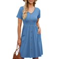 thumbnail image 4 of Ketyyh-chn99 Robes d'Été pour Femmes Robe Maxi Robe Décontractée Mini Robe Ample Confortable à Rayures Manches Longues Longue Robe Bleu,TG, 4 of 5