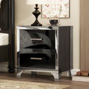 Euroco Wood 2 Drawers Nightstand, Mirror Design Bedside Table for Bedroom, Black