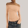 thumbnail image 2 of Women's Fashion Off Shoulder Long Sleeve Tees Slim Fit Stretchy Top - Solid Color, Backless, Perfect for Spring, Fall and Various Occasions, 2 of 3