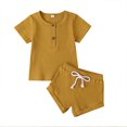 thumbnail image 1 of 2Pcs Infant Knitted Short Sleeve O-Neck Pullover Solid Color Shorts Unisex, 1 of 2