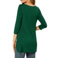 thumbnail image 3 of INSPIRE CHIC Hauts pour Femmes Col Rond Manches 3/4 Décor Boutons Ourlet Irrégulier Blouse Style Décontracté TP Vert Foncé, 3 of 8