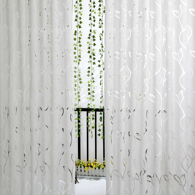 EGNMCR Rideaux, un Seul Panneau Transparent avec un Motif de Vignes et de Feuilles, Conçu pour les Fenêtres de Chambre Ou de Salon. Fabriqué en Tissu voile, Il Mesure 200 cm x 100 cm et Filtre Délicatement la Lumière du Jour Tout en Conservant l'Intimité. le Rideau Blanc Présente un style Moderne et Est Lavable à la machine pour un Entretien Facile. Convient comme Rideau de Porte, Draperie de Fenêtre Ou Toile de Fond Décorative.