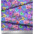 thumbnail image 3 of Soimoi Purple Rayon Fabric Leaves,Pink Flower & Butterfly Decor Fabric Printed BTY 42 Inch Wide, 3 of 3