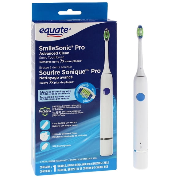 Equate SmileSonic® Pro Advanced Clean Sonic Toothbrush, USB Charge