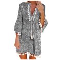 thumbnail image 2 of Robes d'Été Grande Taille pour Femmes 2024 à Col en V Imprimé Manches 3/4 Mini-Robe en Dentelle Patchwork Économisez jusqu'à 65 % de Rabais!, 2 of 6