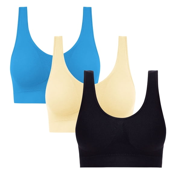 FAVIPT Soft Bras for Women 3 PCS Push Up Underwear Mesh Daily Traceless Bralette Comfort Wireless Bra with Removable Pads Blue,XXXXL
