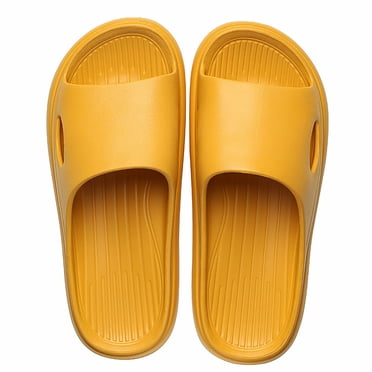 Ediodpoh Men and Women Slippers Bathroom Home Slippers Summer Beach Solid Color Flat Bottom Home Sandals Slippers for Men Yellow 3.5