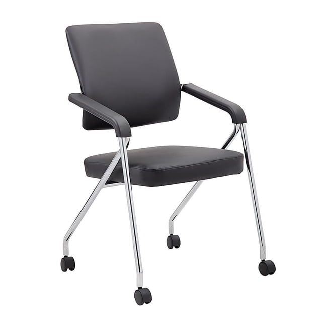 Nicer Furniture Foldable Vinyl Guest Chair with Casters - Set of 2