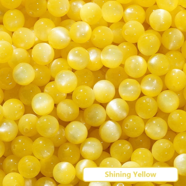 Perles pour Bracelets, 20 Pcs Perles en Résine 8 mm Perles en Résine pour Fabrication de Porte-Clés et Fabrication de Bracelets. l'Image Montre une collection de Perles en Résine Rondes, Jaunes Lustrées d'Un Diamètre de 8 mm. Ces Perles Multicolores Conviennent pour Créer des Bracelets, Colliers, Porte-Clés et Autres Accessoires DIY. les Perles Ont une Finition Lisse et Transparente et Sont Conçues pour des Usages d'Artisanat Polyvalents.