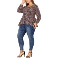 thumbnail image 2 of GRACE & GRANDEUR Plus Size Blouses for Women V Neck Button Up Ruffle Flowy Tunic Peplum Tops Black 1X, 2 of 6