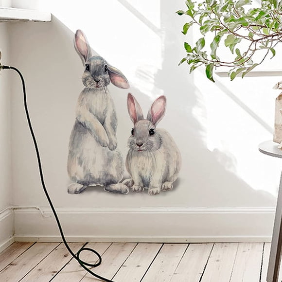 LAICAIW Mignons Adorables Deux Lapins Bunnies Décalcomanies Murales, Autocollant Mural en Vinyle Dessin Animé Lapin Bunny Animal, Décalque d'Art Mural Amovible Déco pour Ados Garçons Filles Chambre Bébé Salle de Jeux Salle de Classe(15.7Hx11