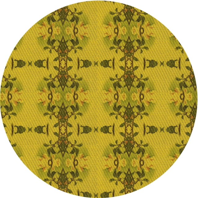 Ahgly Tapis d'Intérieur Lavable en Machine Carré Transitionnel Jaune Foncé Vert, 3 Pieds Carré