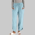 thumbnail image 2 of Sentmoon Loose Pants for Women Summer Solid Color Drawstring High Waist Womens Work Pants Plus Size Linen Womens Trouser Pants with Pocket for Everyday Casual Wear, 2 of 7