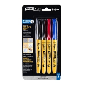 Marks A Lot® UltraDuty® Marqueurs, bout de bille, couleurs assorties, boîte de 4 (2 Noir, 1 Rouge, 1 Bleu)