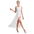 thumbnail image 2 of iiniim Femme Paillettes Strass Costume de Danse Lyrique Robe Fendue Sans Manches Blanc TTG, 2 of 7