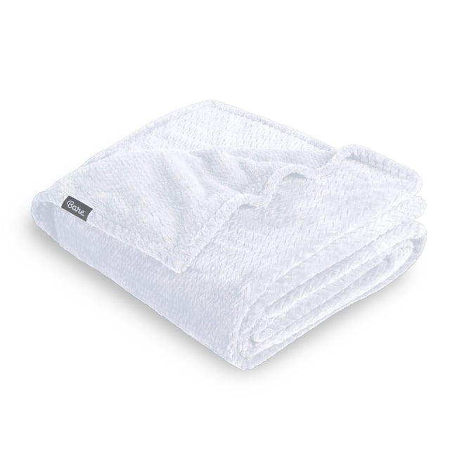 Bare Home Couverture Texturée en Molleton Microplush - 300 G/m2 - Microfibre Duveteuse - Douce et Moelleuse - Jeté, Blanc