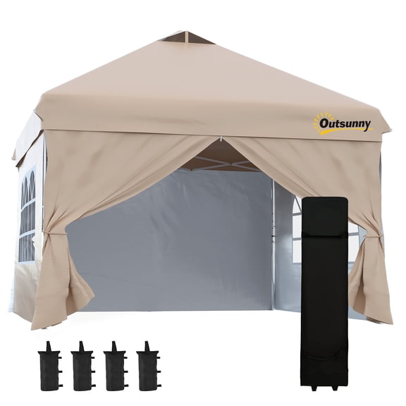 Outsunny Abri Instantané 10 Pieds x 10 Pieds, Tente Pliante, Abri Solaire Instantané, Beige