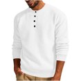 thumbnail image 1 of Yuyuzo Sweatshirts pour Men Manches Longues Quart Bouton Décontracté Col Rond Couleur Unie Texturé Pullover Tops, 1 of 6
