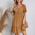 thumbnail image 4 of Soldes du Printemps 2024!Hontri Robes pour Femmes Robe d'Été Robes en Lin pour Femmes Robe T-Shirt Décontractée Manches Courtes Col en V Robe Midi Ligne A Brun,m, 4 of 7