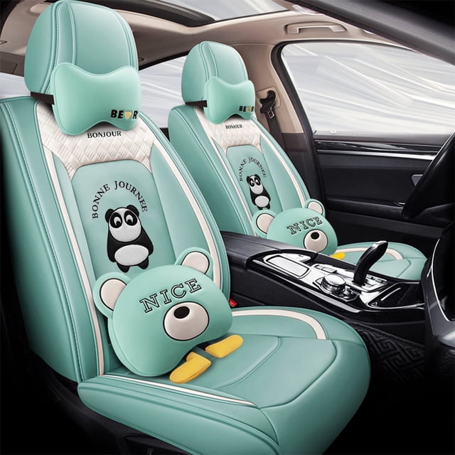 Maidao Car Seat Covers Leather Full Set for Chevrolet for Colorado 2015-Present 5 Seats Compatible Airbag Waterproof Front Rear Cushion Protector with Pillow and Headrest Green