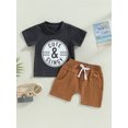 thumbnail image 2 of Gupgi 2Pcs Toddler Baby Boy Letter Print Short Sleeve Crewneck T-Shirt Solid Color Shorts Set, 2 of 6