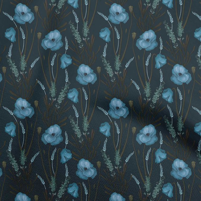 oneOone Silk Tabby Blue Fabric Floral Retro Craft Projects Decor Fabric Printed By The Yard 42 Inch Wide