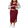 thumbnail image 4 of EIMELI Robe pour Femme Enceinte Couleur Unie Sans Manches Robe en Tricot Col Ras du Cou Ajustée Robe Midi Débardeur Robe d'Été Décontractée Robe de Maternité, 4 of 7