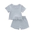thumbnail image 1 of Xingqing 2PCS Bébé Fille Couleur Unie Côtelé Short Manches O-Cou Tops + Shorts, 1 of 9