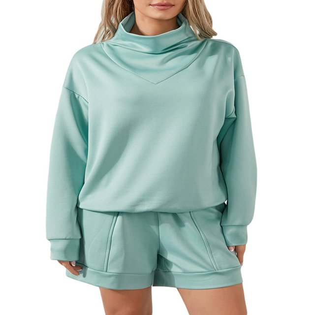Survêtements 2 Pièces pour Femmes avec Sweat-Shirt et Short à Col Roulé