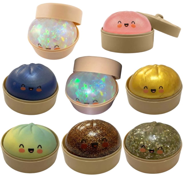 Glitter Dumpling, Glitter Dumpling Squishy Box, Squishies Stress Ball, Anxiety Relief Fidget, Soft Squeeze Decompression Dough, Relaxation Gift (A)