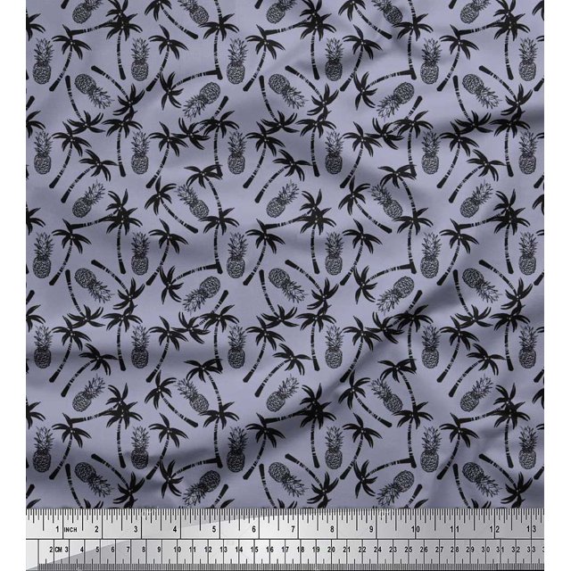 Soimoi Polyester Crepe Fabric Palm Tree & Pine Fruits Printed Fabric 1 Yard 42 Inch Wide