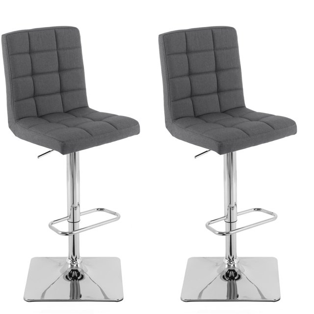 CorLiving Quinn Modern Fabric Upholstered Adjustable Height Barstools Set of 2 - Swivel Bar Stools with Back, Perfect Kitchen Stools for Island, Bar Chairs & Counter Height Stools