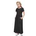 thumbnail image 1 of biudgviw Robe Maxi pour Filles à Manches Courtes, Col Ras du Cou, Couleur Unie, Robe Trapèze Décontractée, Robe d'Été Longue avec Poches, 1 of 6