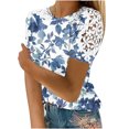 thumbnail image 1 of EQWLJWE Hauts d'Été pour Femmes Hauts pour Femmes Liquidation Mode Féminine Été Col Rond Loisirs Manches Courtes Imprimé Dentelle Couture Hauts, 1 of 5