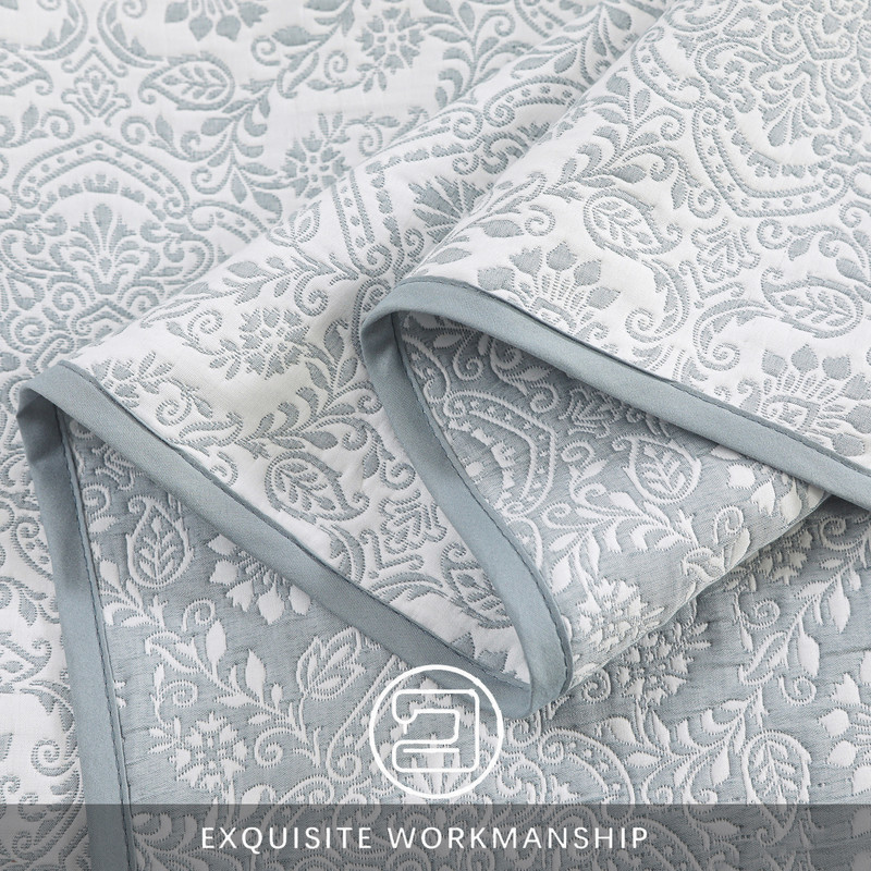 Marina Decoration Jacquard Embroidered Stitching Coverlet Bedspread Ultra Soft Bedding Solid 2 Piece Summer Quilt Set with 1 Quilted Sham, Blue Floral Twin/Single