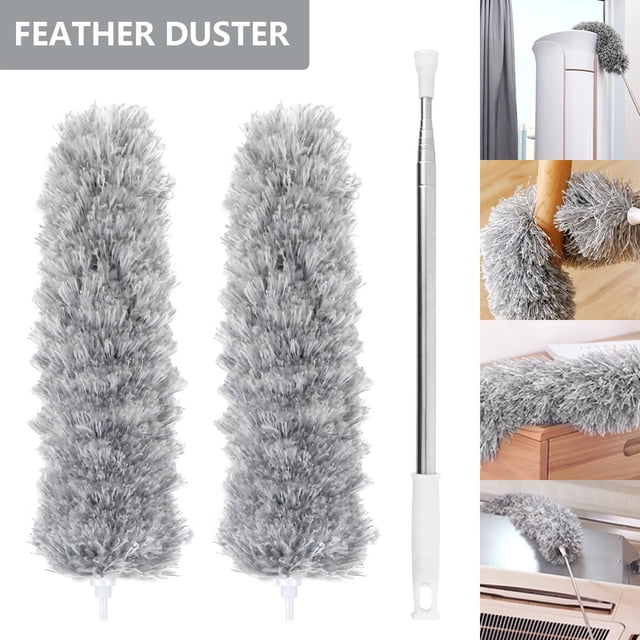MesaSe Long Telescopic Extendable Feather Duster Bendable Microfiber Duster with Stainless Steel Extension Pole Up to 110‘‘ Cobweb Brush Static Hand Duster for Cleaning Ceiling Fan Cars