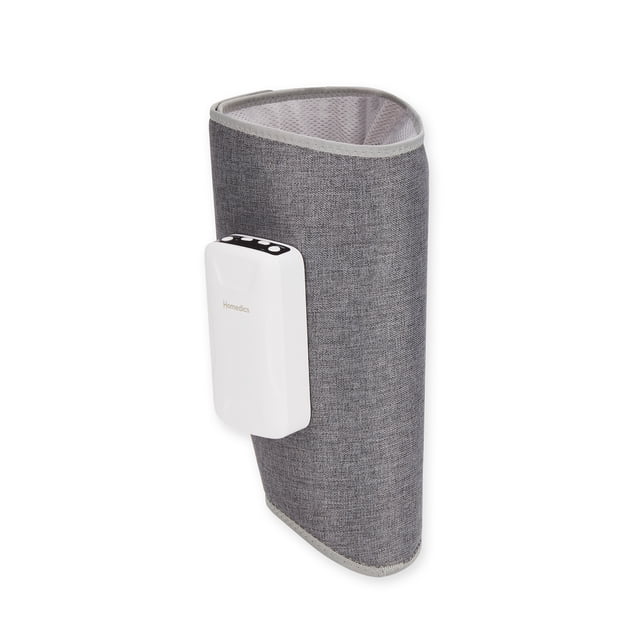 Homedics Real Relief Masseur de Compression pour Mollets avec Manche en Tissu Maillé Gris et Panneau de Commande Blanc Intégré. Conçu pour des massages Relaxants des Mollets, Il Offre 4 Programmes de Compression d'Air, 3 Réglages de Chaleur et un Fonctionnement Sans Fil avec Chargement USB. Compact et Ultra Silencieux, Idéal pour la Récupération après l'Entraînement Ou la Détente Quotidienne.
