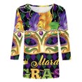 thumbnail image 4 of Chemises à Paillettes Mardi Gras Grande Taille pour Femmes, T-Shirts de Croisière de Carnaval, Vêtements Graphiques de Mardi Gras pour Femmes Grande Taille, Chemises à Col Rond à Manches 3/4 Imprimées Masque de Carnaval pour Femmes Mode Hauts de Carnaval, 4 of 5