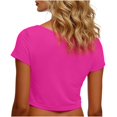 thumbnail image 5 of VSSSJ Crop Tops pour Femmes Manches Courtes Col Rond Extensible Chemise Décontractée Ajustée Solide Confortable Été Basique T-Shirts Courts Rose Vif Taille Unique, 5 of 5