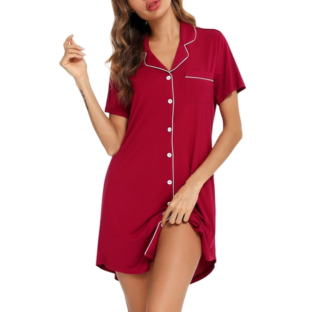Kcodviy Chemise de Nuit Pyjama pour Femmes Robe de Pyjama pour Femmes Manches Courtes/longues Chemise de Nuit Boutonnée pour Femmes Haut de Nuit Chemise de Nuit Style Boyfriend pour Femmes Chemises Chemise de Nuit