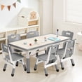 thumbnail image 1 of Garvee Kids Table and 6 Chair Set,47 Inches Modern Height Adjustable Toddler Table and 6 Chairs Set with Non-Slip Table Legs&Organizer Graffiti Desktop,Preschool Activity Art Craft Table for 6（Gray), 1 of 8