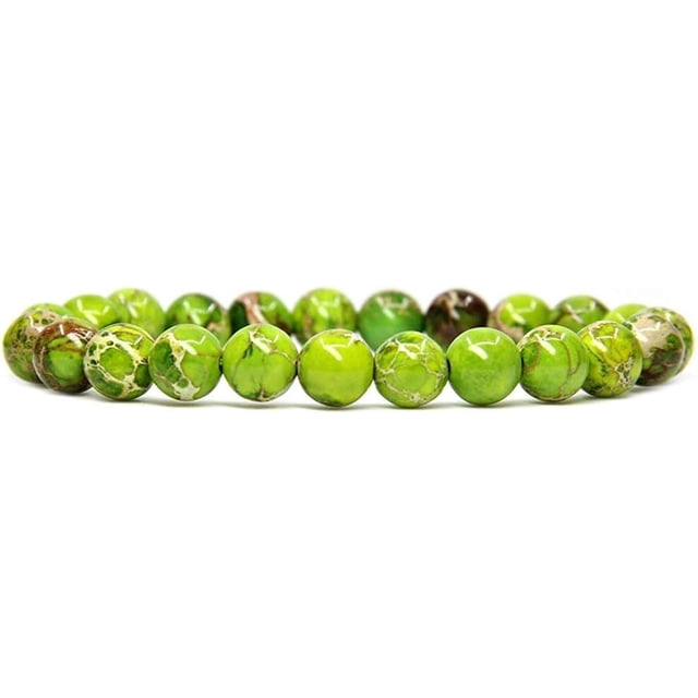 Angelstones Bracelet Extensible Unisexe en Perles Rondes de 8 mm avec Pierre Précieuse Jaspe de Sédiment Marin Vert