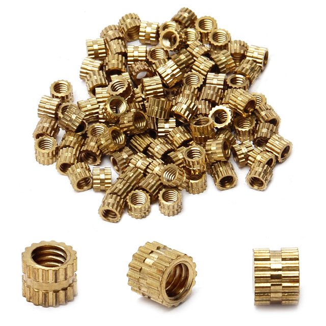 Wekity Écrous Moletés Filetage Femelle M4x4mm, 100 Pcs OD Laiton Fileté Insert Écrous d'Injection Joint Soudé Hydraulique Assortiment Kit pour Impression 3D Moulage par Injection-0621