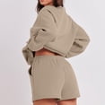 thumbnail image 4 of Ensemble de Survêtement pour Femmes avec Shorts, Tenue 2 Pcs pour l'Automne, Chandails à Manches Longues Décontractés Surdimensionnés à Col Ras du Cou, Shorts à Taille Élastique, Ensembles Assortis Kaki, 4 of 7