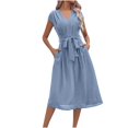 thumbnail image 2 of Liquidation et Promo, Robe à Manches Courtes Ample à Col Rond pour Femme, Robe à Manches Courtes, Robe Ample à Col Rond, Robe Tendance Pièce de Mode Intemporelle/100 % Polyester, Bleu Pâle, 2 of 9