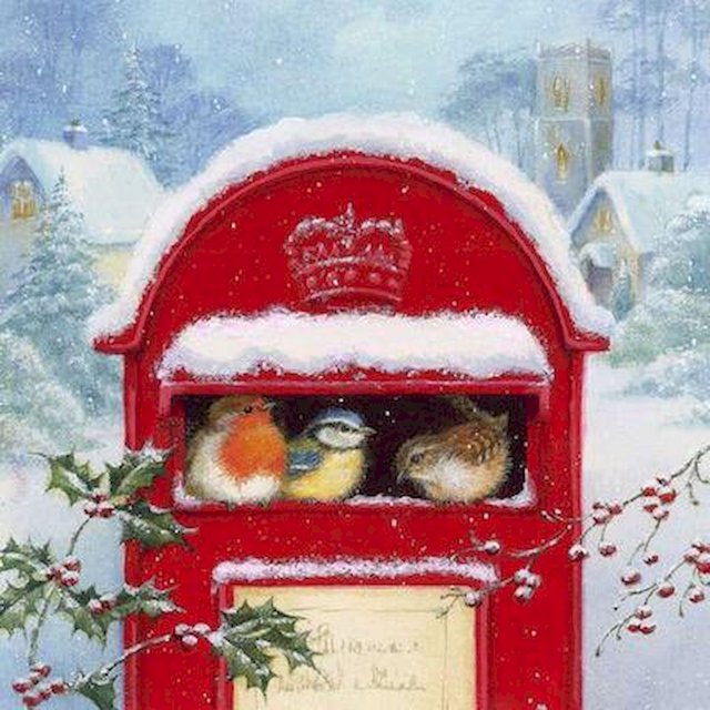 Serviettes 20 par Boîte aux Lettres Rouge avec Oiseaux
